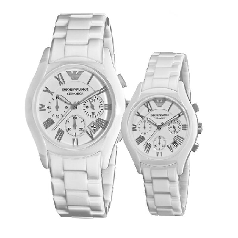 EMPORIO ARMANI阿玛尼唯美白色陶瓷经典时尚石英情侣对表2个休闲商务情侣装手表AR1403 AR1404