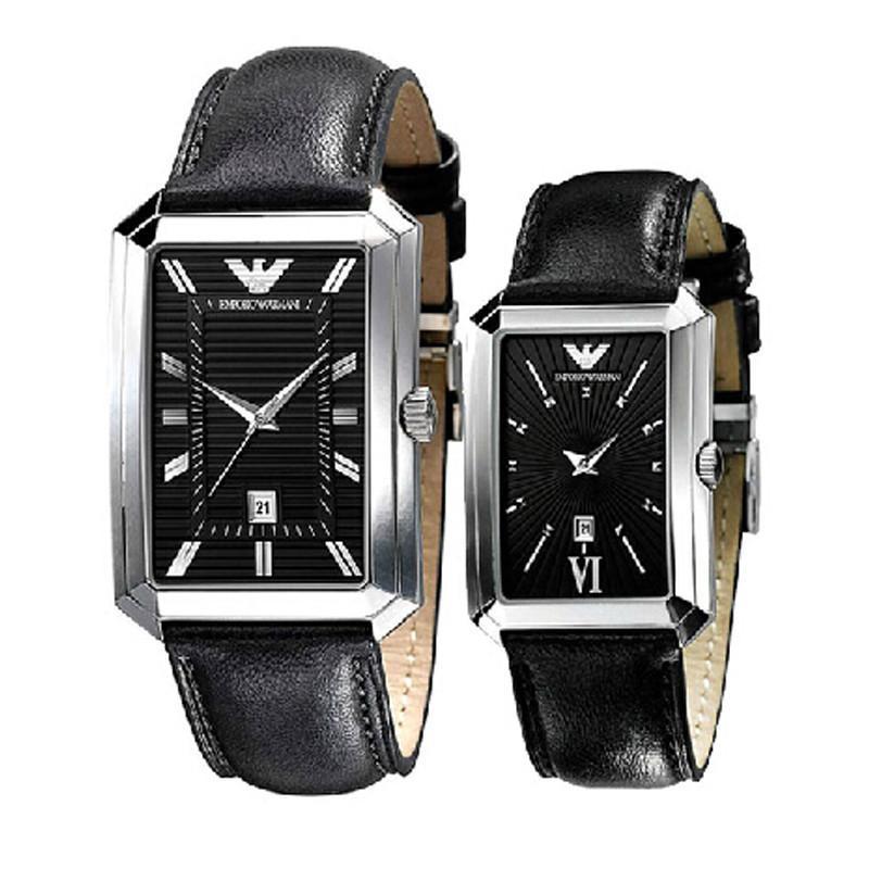 EMPORIO ARMANI阿玛尼时尚方形优雅石英情侣对表 休闲商务情侣装手表腕表AR0455-AR0459