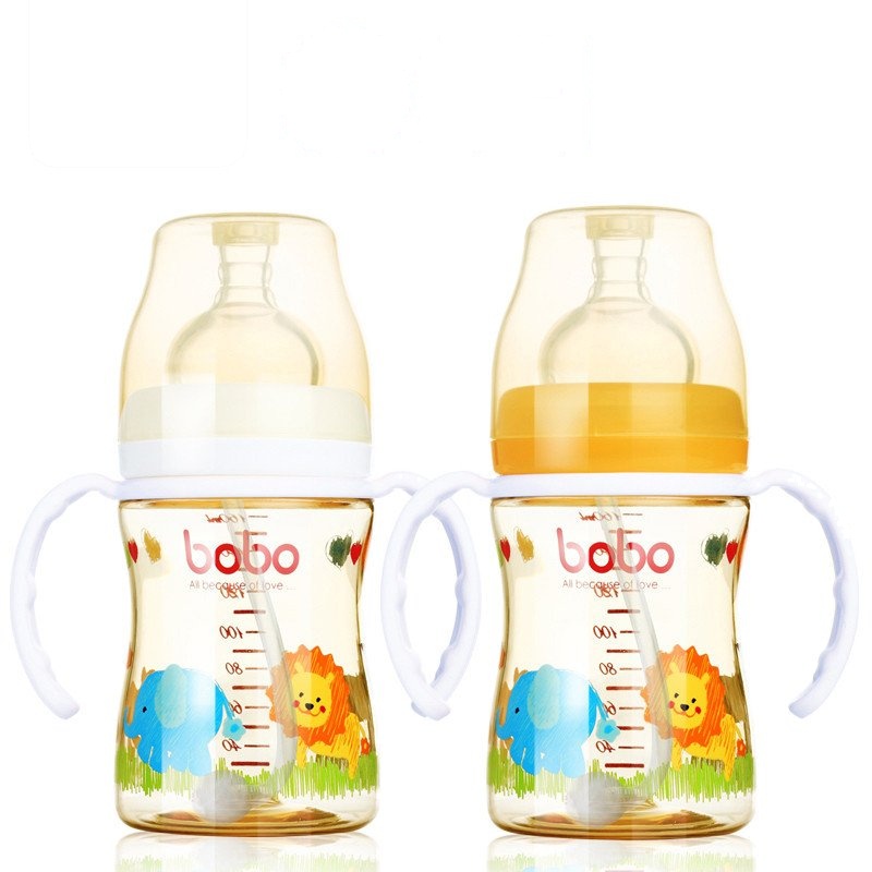 乐儿宝bobo BP631自动宽口径PPSU奶瓶 160ml 带手柄带吸管配5A安全奶嘴