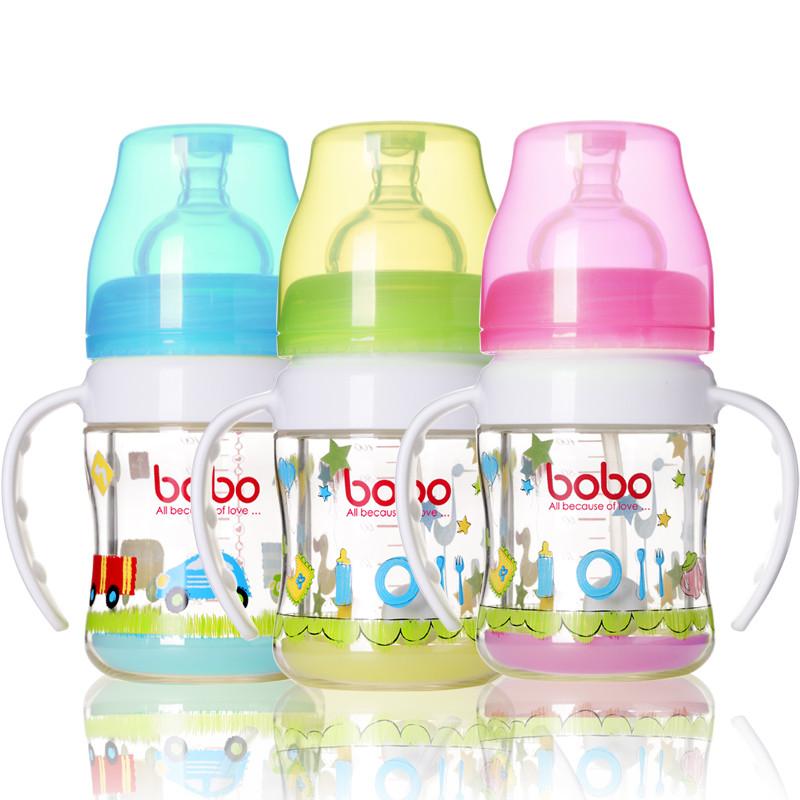 【销量领衔】乐儿宝bobo BP529 安全玻璃奶瓶 120ml 双层防摔玻璃奶瓶 宽口径带手柄吸管奶瓶