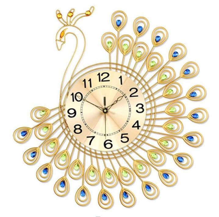 久久达 孔雀创意静音挂钟 现代时尚欧式客厅钟表 大号艺术石英钟JT1381