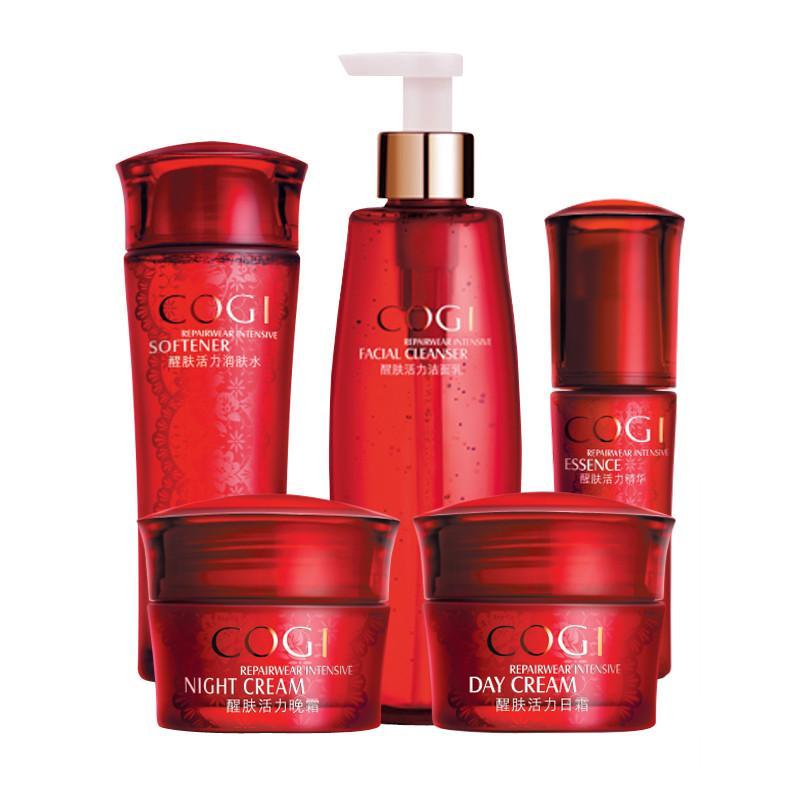 高姿(COGI)醒肤活力红韵礼盒护肤五件套洁面膏+日霜+晚霜+水+精华素（专柜正品）