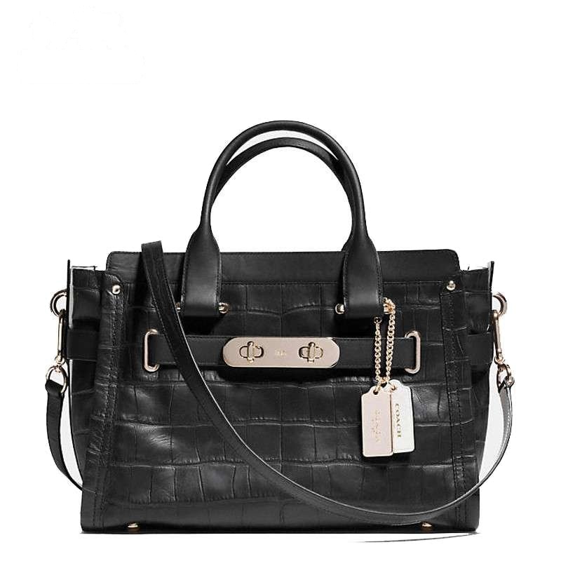 寇驰COACH SWAGGER CARRYALL34533女士鳄鱼纹压花皮革手提包 黑色