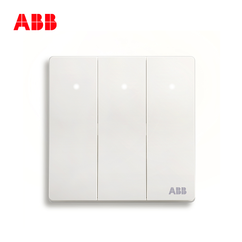 ABB开关插座 轩致无框雅典白 三位三开三联双控带灯开关面板AF175