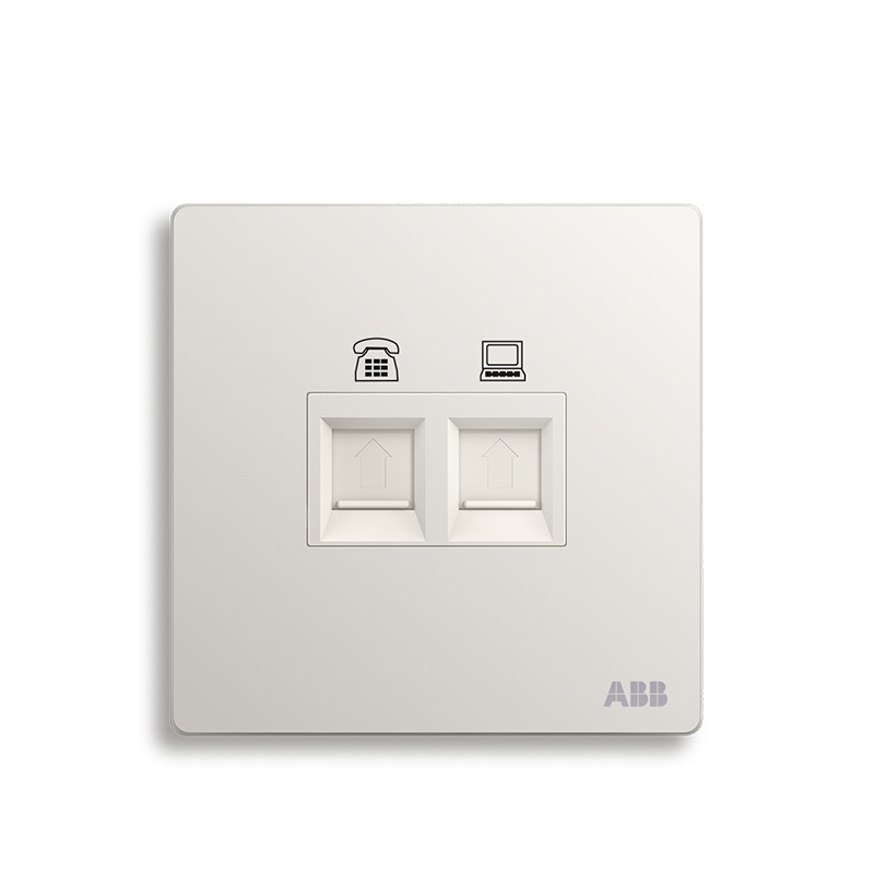 ABB开关插座 轩致无框 雅典白色 二位电话电脑网络插座AF323
