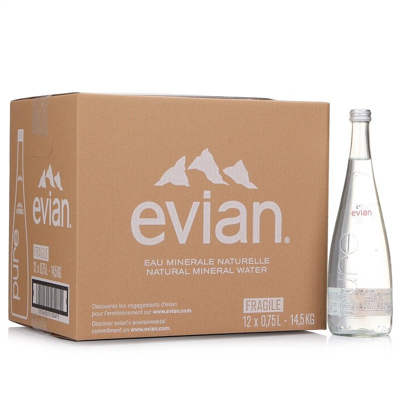 依云（Evian） 玻璃瓶装 天然矿泉水 750ml*12瓶 法国进口