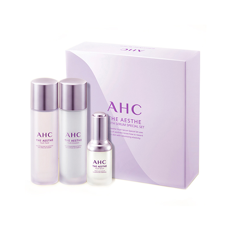 【18年新款】AHC薰衣草水乳精华3件套装保湿补水控油平衡改善毛孔玻尿酸面部护肤套装礼盒各种肤质 韩国进口