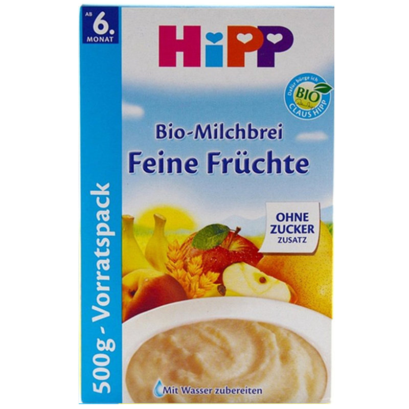 德国原装进口Hipp喜宝婴幼儿辅食益生菌水果牛奶谷物米粉盒装净含量500克适合6个月以上宝宝