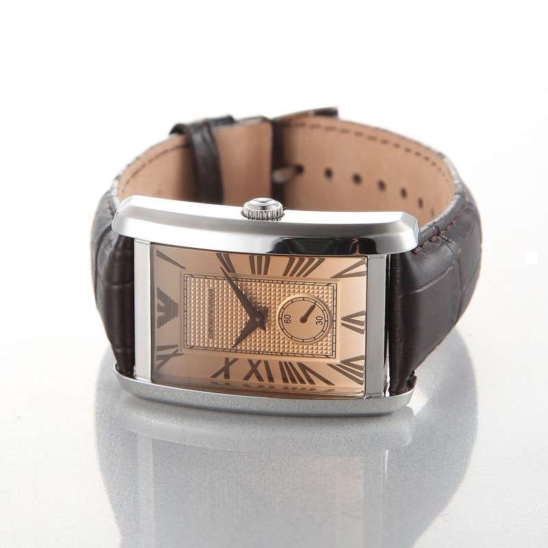阿玛尼(armani)复古棕色方形表盘皮带男士石英手表ar1605