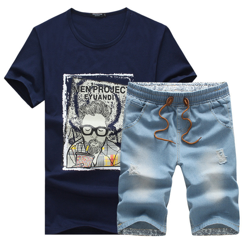 古仕卡特GUSSKATER春装新款夏装新款套装男夏季男T恤牛仔短裤套装男短袖牛仔裤313+K89【btsp】
