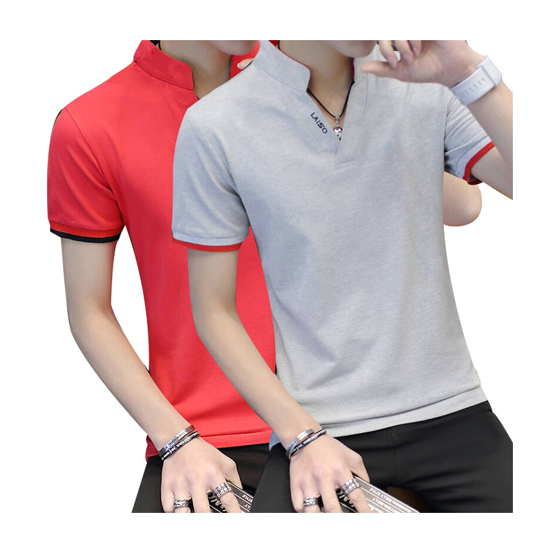 古仕卡特GUSSKATER【买1送1，两件99元】2019夏季时尚立领棉质短袖T恤男士修身上衣男V领男T恤