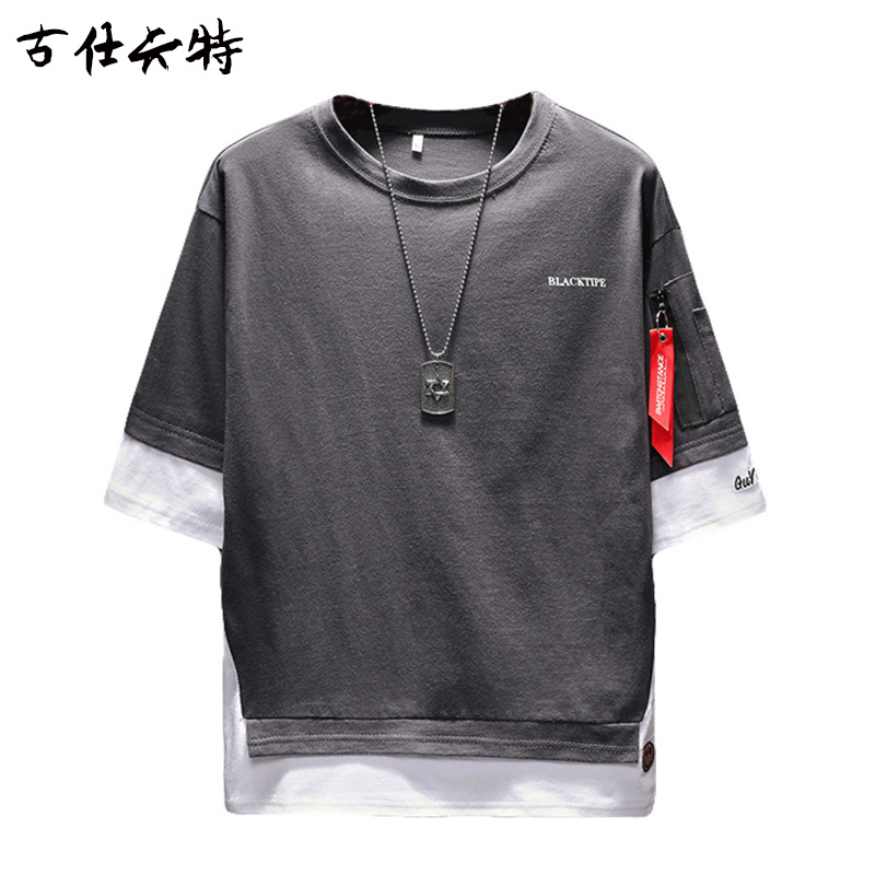 古仕卡特GUSSKATER春装新款夏季新款圆领短袖T恤男士宽松衣服大码半袖体恤衫韩版潮男装