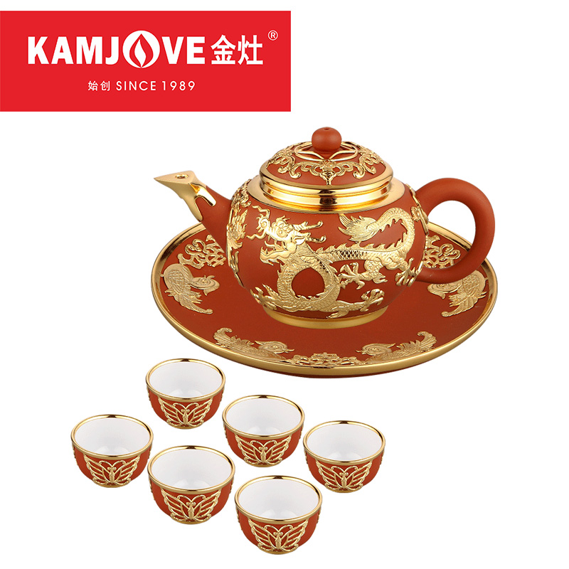 KAMJOVE/ 金灶 KJ-6801A 吉纹斋 清代皇家艺术珍品 紫砂壶锡镶镀金茶具套装