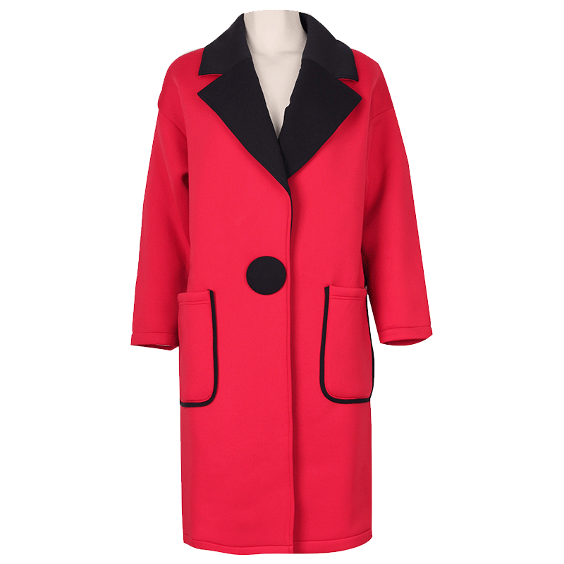 贝瑞英格2017春季装新款外套长款茧型长袖气质红色空气层风衣女士