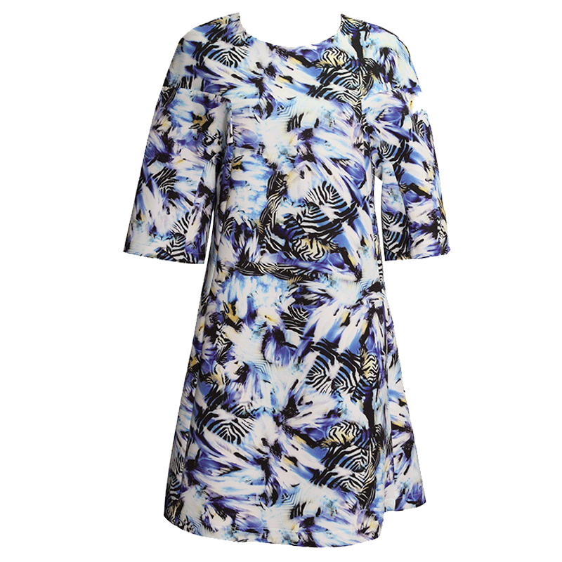 贝瑞英格连衣裙春装2017新款女气质针织印花中长款连肩袖a字裙