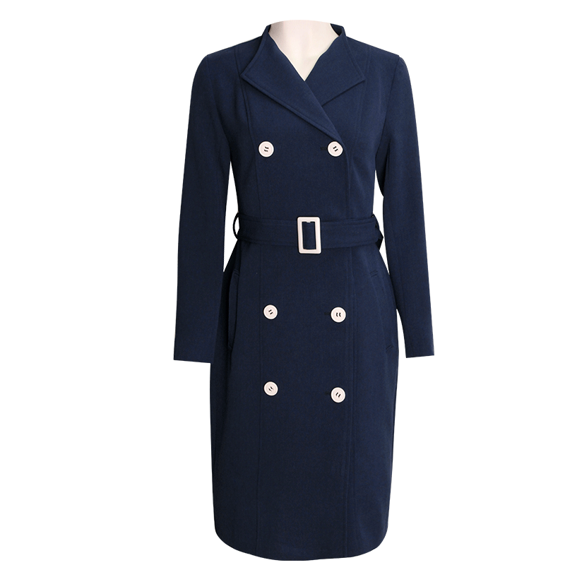 贝瑞英格2017春季韩版新款通勤中长款双排扣气质修身风衣外套女装