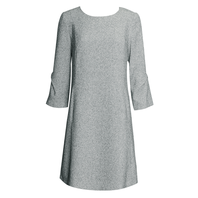 贝瑞英格连衣裙女春秋2017新款显瘦春季七分袖中裙圆领灰色a字裙