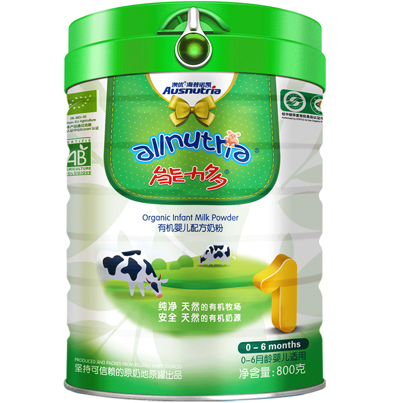 澳优 能力多有机 1段 0-6个月 婴儿奶粉 法国原装进口 800克