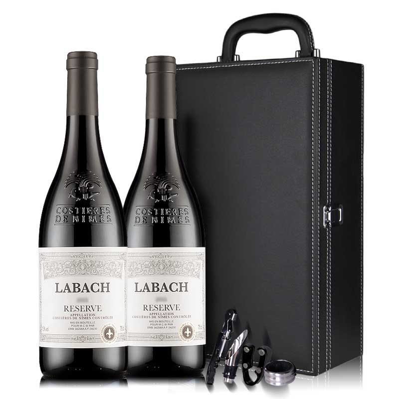 法国进口AOP罗纳河谷双支礼盒套装 labach拉巴赫干红葡萄酒 送礼红酒