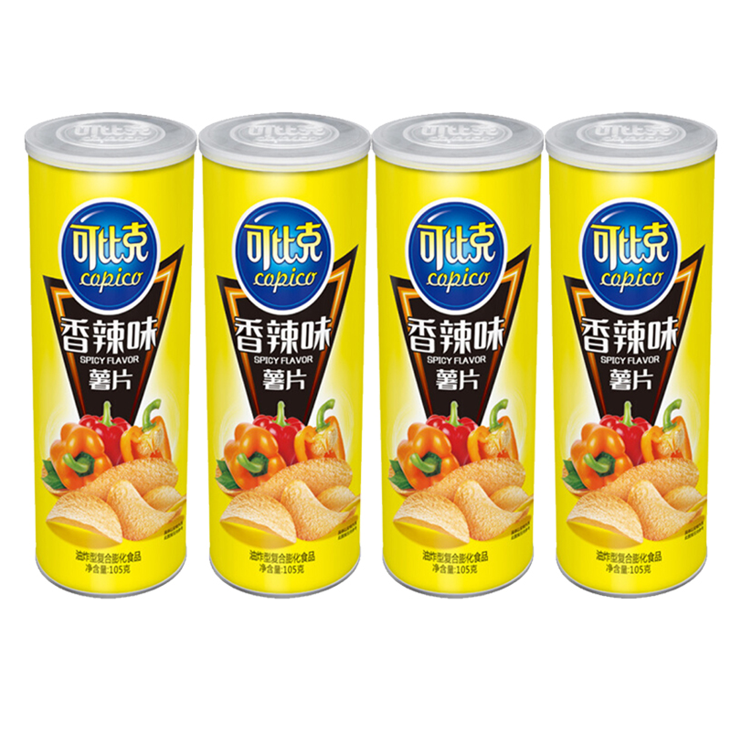 可比克 薯片香辣味105g罐装 休闲零食 香脆膨化薯片食品小吃多种口味