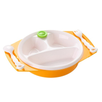 日康rikang 防泼保温碗 吸盘吃碗饭训练碗 宝宝PP材质餐具哺喂勺 喂食碗儿童餐盘配叉勺RK3705[黄色]
