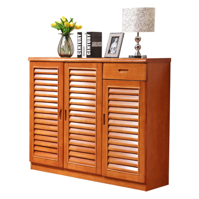 千喜凡品雅居 实木简易百叶二门三门大容量简约现代木质玄关收纳鞋柜 YS-301#鞋柜