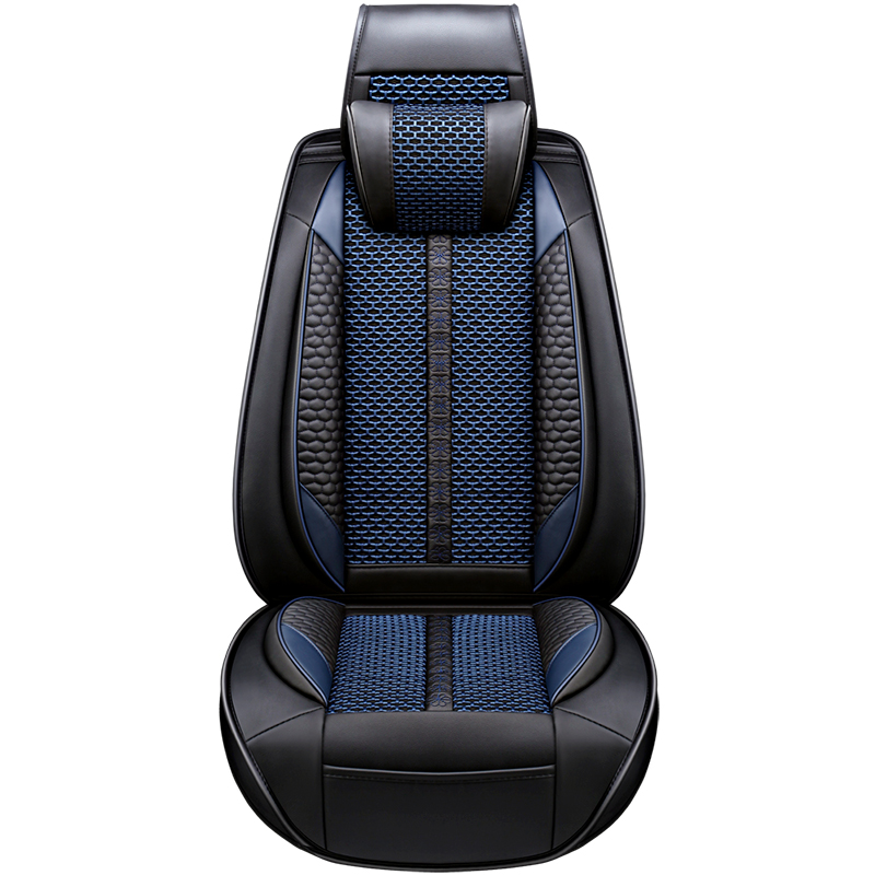 淘尔杰TAOERJ全包围汽车坐垫耐磨皮拼冰丝四季垫5座通用 简约大气 多色可选 尊贵蓝-舒适版