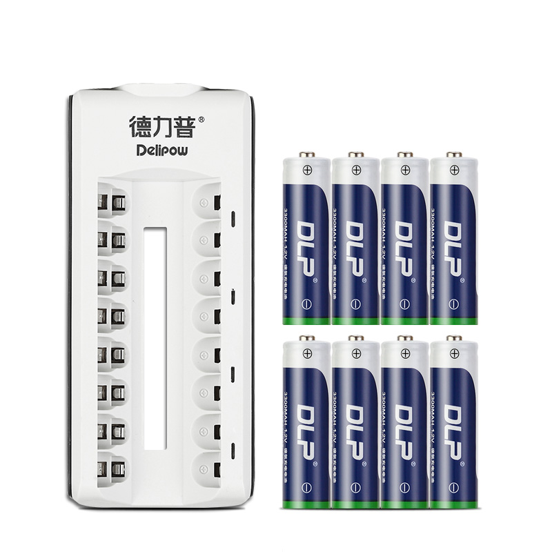 德力普(Delipow)5号电池充电器 八槽充电器配五号3300毫安大容量套装 可充5号7号充电电池
