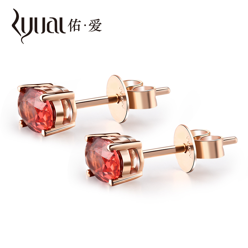 Ryual 18K金耳环红碧玺耳钉 女款时尚耳饰 黄金绿透辉石耳环送女友计价款