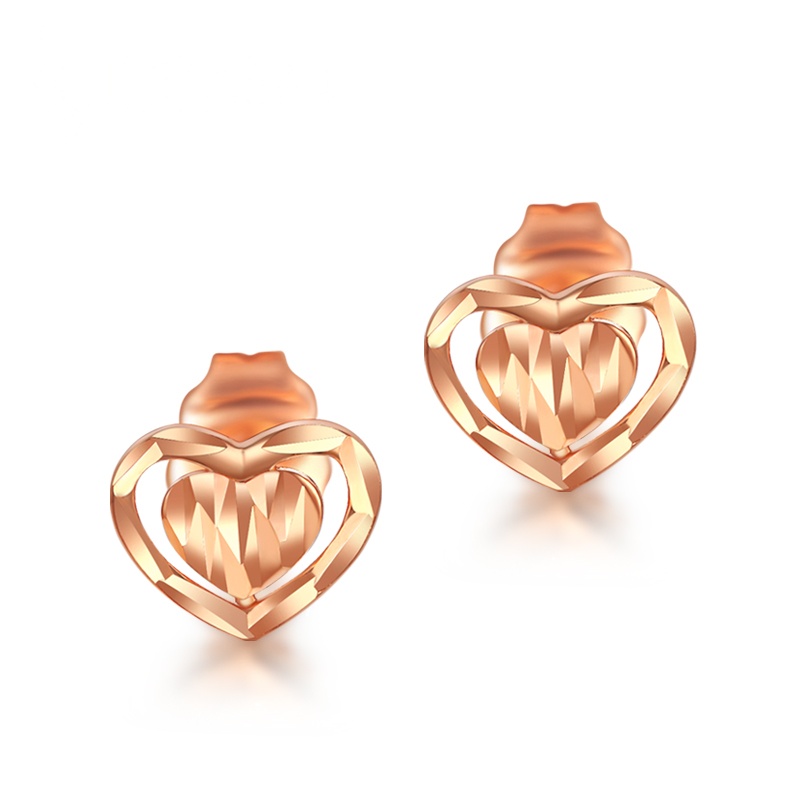 Ryual 18K金耳钉玫瑰金爱心耳饰 黄金彩金心形耳环女款时尚百搭送女友爱人计价款七夕情人节礼物