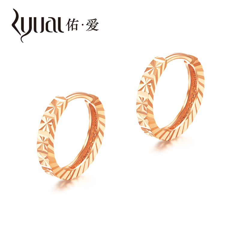 Ryual 18K金耳环 玫瑰金耳包 彩金圆圈耳扣耳饰 黄金时尚百搭送女友老婆计价款