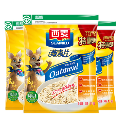 西麦 纯燕麦片1000g*3袋 即食免煮3KG 无蔗糖 营养谷物早餐饱腹代餐袋装麦片