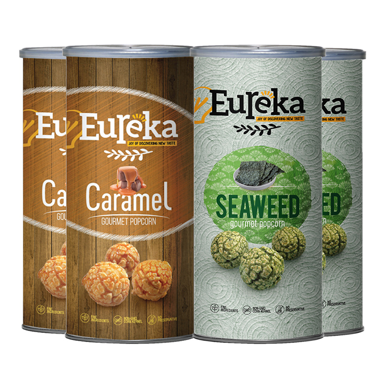 4罐装▏EUREKA 友礼佳 爆米花 焦糖味、海苔味各2罐 70g 马来西亚进口 罐装