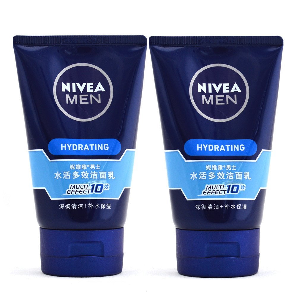 妮维雅男士洗面奶 水活多效洁面乳100g+100g双支 补水保湿男士护肤品