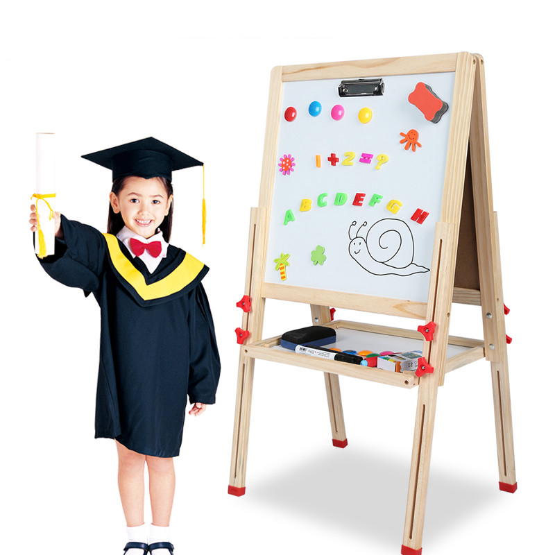 儿童木质可升降108CM双面磁性画板小黑板涂鸦板绘画写字板支架式画架家用学画画3-6岁男孩女孩生日礼物礼品