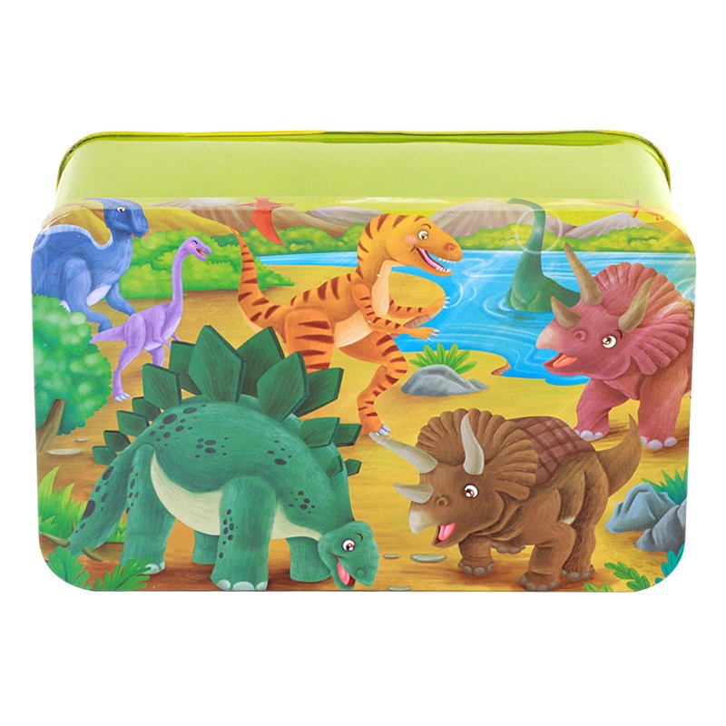 儿童早教益智铁盒装木质200片拼图恐龙世界积木拼插拼装玩具男孩女孩2-3-6岁