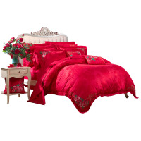 富安娜家纺 婚庆套件 结婚红色床上用品提花四件套喜结连理1.5米/1.8米