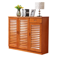 云图家具 实木简易百叶二门三门大容量简约现代木质玄关收纳鞋柜