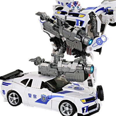大黄蜂变身警察汽车机器人模型 变形玩具金刚4动漫手动变形警车玩具 儿童益智玩具 男孩礼物