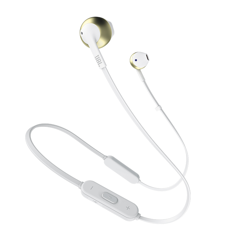 JBL TUNE205BT无线蓝牙耳机 运动耳机 T205BT半入耳式音乐耳机 带麦手机可通话 香槟金