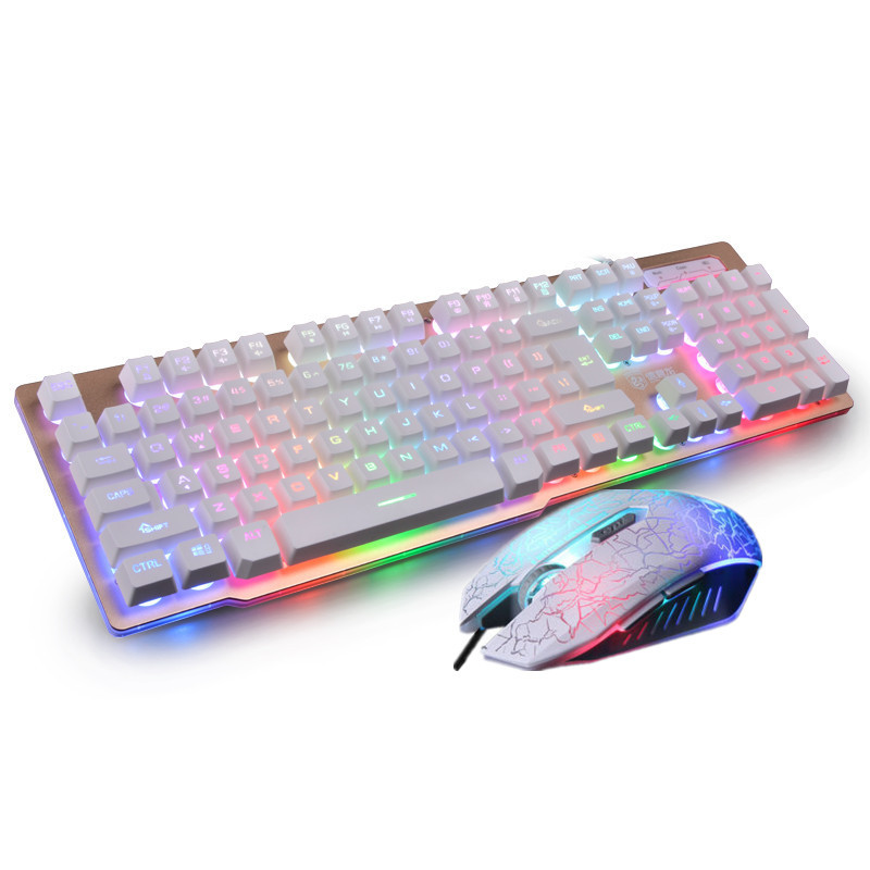 有线游戏键盘鼠标套装 金属发光办公笔记本台式电脑lol绝地求生吃鸡宏键鼠套装 银黑三色光+宏编鼠（赠鼠标垫)