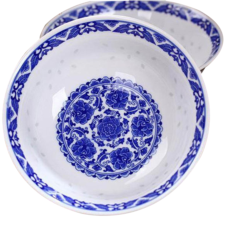 景德镇陶瓷器餐具 中式饭碗盘 陶瓷碗盘 单个青花玲珑碗盘 青之花