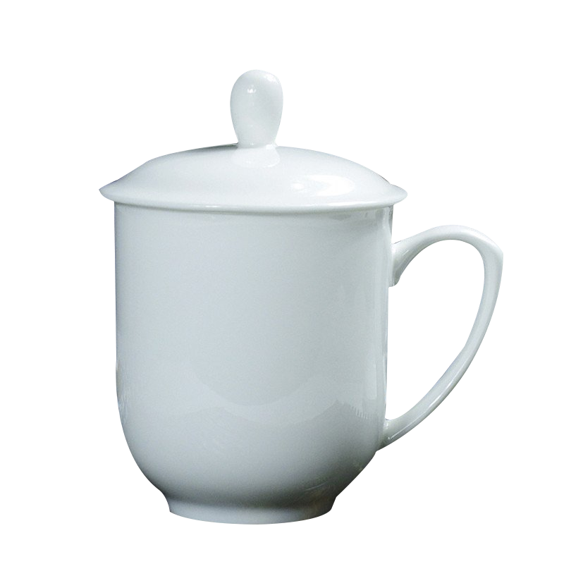 景德镇 陶瓷茶杯 带盖骨瓷健康水杯 办公会议礼品杯 办公水杯纯白办公杯