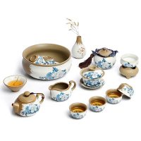 彩帮整套陶瓷茶具套装 粗陶功夫茶具 茶壶盖碗茶杯茶洗礼盒装艳压群芳15件