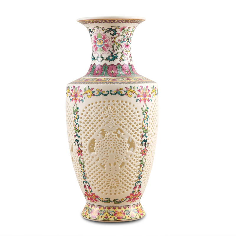 景德镇陶瓷器玲珑镂空青花瓷瓶白色花瓶客厅复古个性创意装饰摆件梅兰竹菊