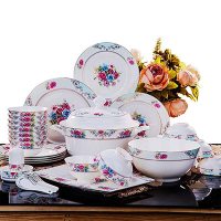 彩帮 时尚欧式餐具碗碟套装 56头中式碗盘碗筷家用婚庆送礼时尚色彩日用 家居