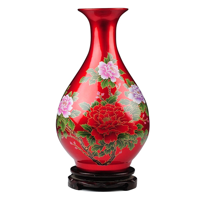 彩帮景德镇陶瓷器花瓶 现代家居客厅工艺品摆件红色玉壶春