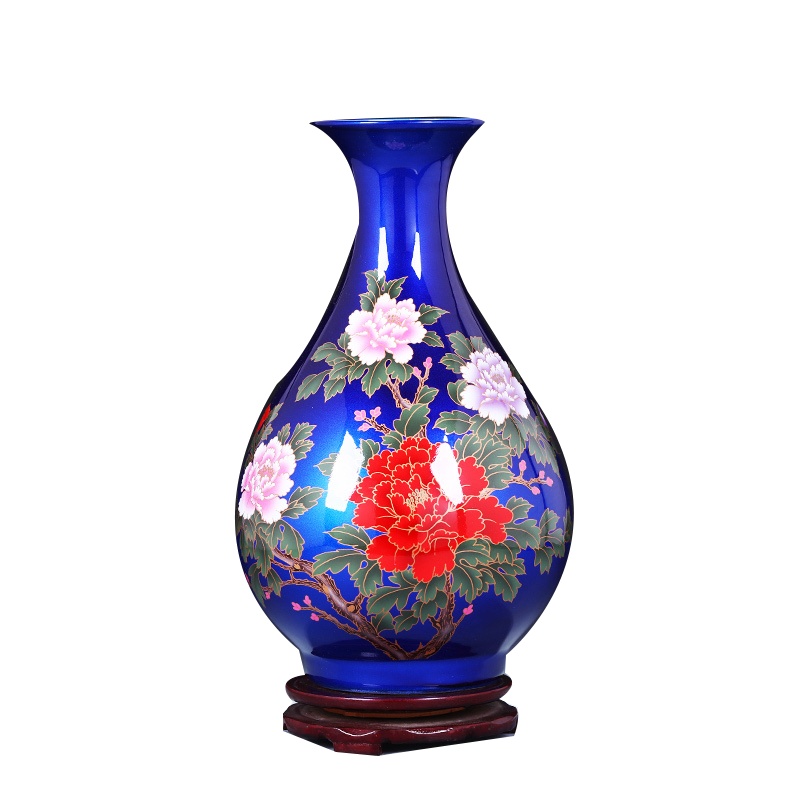 彩帮景德镇陶瓷器花瓶 现代家居客厅工艺品摆件蓝色玉壶春