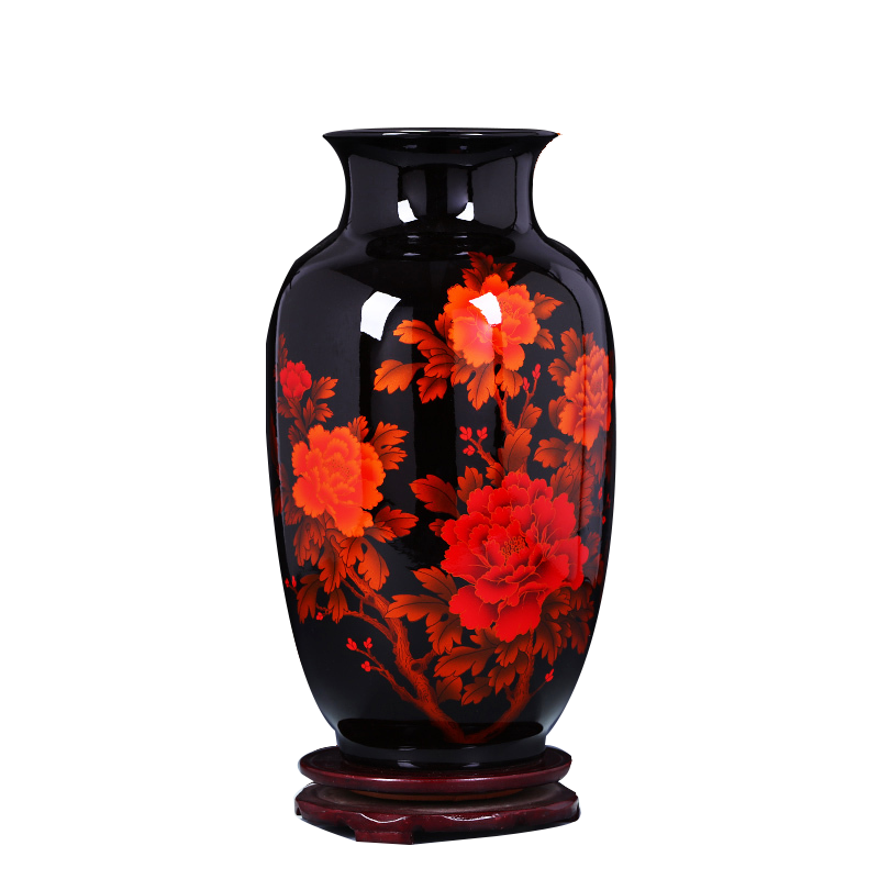彩帮景德镇陶瓷器花瓶 现代家居客厅工艺品摆件黑色冬瓜瓶