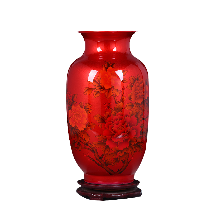 彩帮景德镇陶瓷器花瓶 现代家居客厅工艺品摆件深红冬瓜瓶